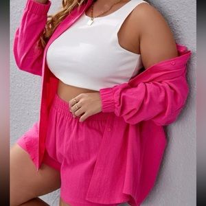 Plus Solid Button Front Shirt and Shorts